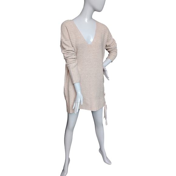 Anthro Free People Heart It Lace Sweater Size Small Knit Pink Long Sleeve V Neck - Picture 3 of 11